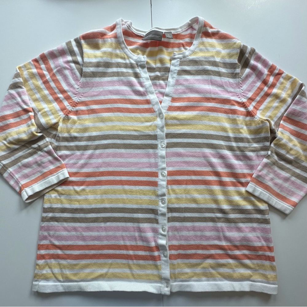 Croft And‎ Barrow Pastel Stripes 3/4 Sleeve Button Cardigan Women’s Large